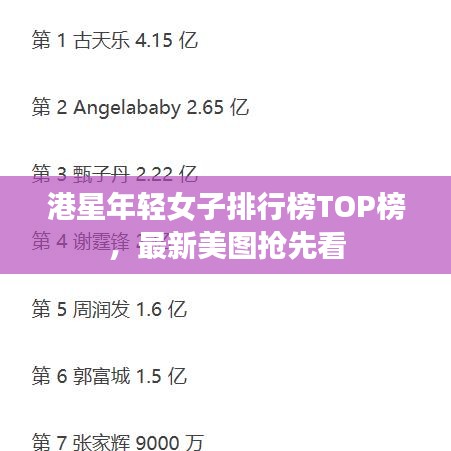 港星年轻女子排行榜TOP榜，最新美图抢先看
