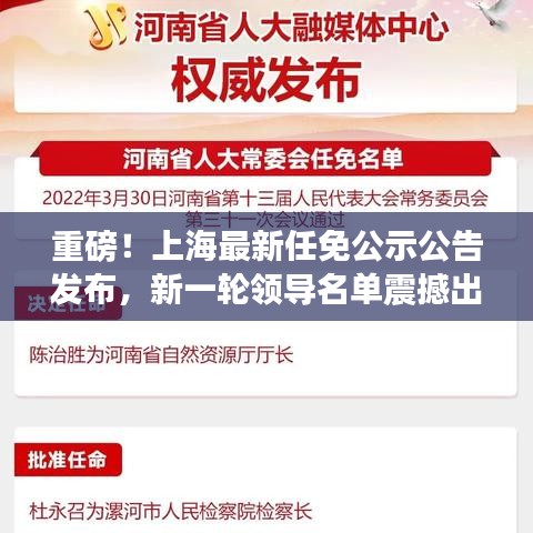 重磅！上海最新任免公示公告发布，新一轮领导名单震撼出炉！