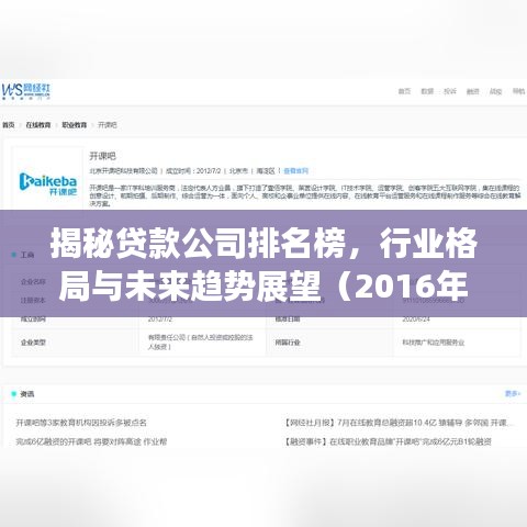 揭秘贷款公司排名榜，行业格局与未来趋势展望（2016年度）