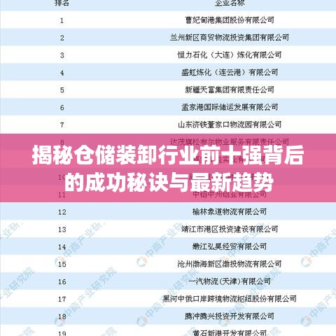 揭秘仓储装卸行业前十强背后的成功秘诀与最新趋势