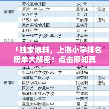 「独家爆料，上海小学排名榜单大解密！点击即知真相！」