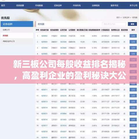 新三板公司每股收益排名揭秘，高盈利企业的盈利秘诀大公开！